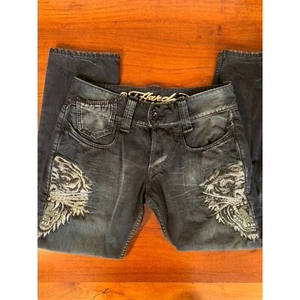 Ed Hardy Jeans Mens 36x32 Y2K Rhinestone Tigerhead Christian Audigier Dark Denim - Picture 1 of 16
