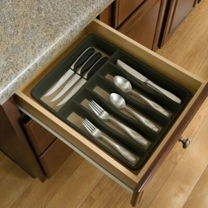 Rubbermaid No-Slip Large, Silverware Tray Organizer, Black with Gray - Picture 1 of 9