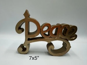 Peace Gold Shelf Tabletop Inspirational Wooden Cutout Sign Holiday Decoration - Picture 1 of 8