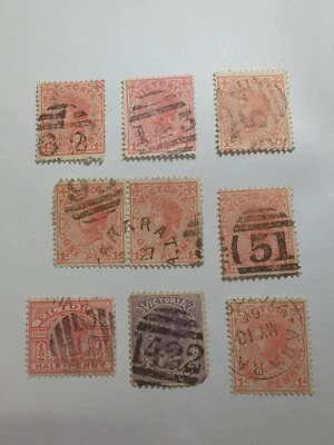 Lot Of 9 Victoria Australia Postage Stamps Duty Early 1900's Numerical Cds D362 - Image 1 of 4