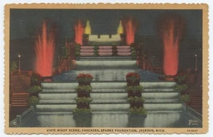 Cartolina Scena Notturna Cascades Sparks Foundation Jackson Michigan - Foto 1 di 2