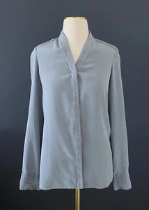 Reiss Juliette graue Bluse Langarm Knopfleiste 100% Seide Größe 2 - Bild 1 von 11