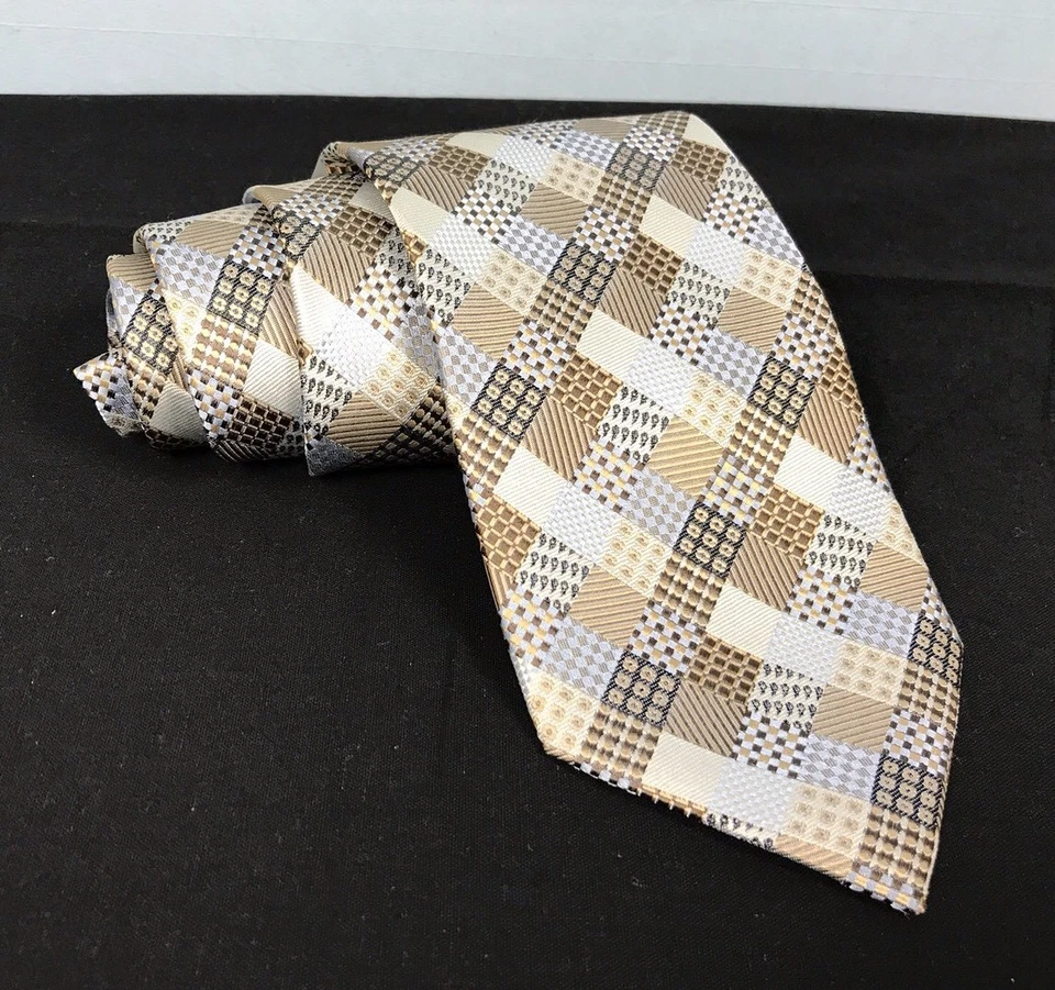 Mens Peacock 3.5”/57” Hand Made Quilt Patch Copper Blue Metallic Silk Tie - Image 1 of 4