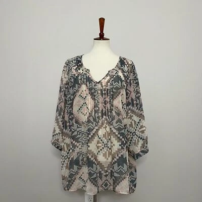 Top túnica sombra de ojos tachonada geométrica azteca gris transparente rosa blanco metálico Plus Foto 1 de 4