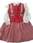 Vintage Gingham Girl Dress  Embroidered With Frog Red Green L/S  See Measurement