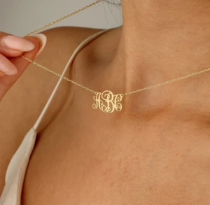 Personalized Name Necklace, Monogram Initial Necklace, Dainty Necklace, 18K Gold - Picture 1 of 6