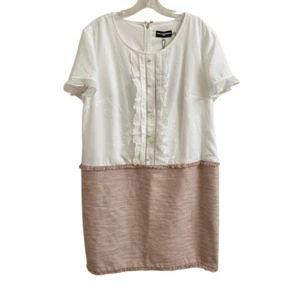 NEW Karl Lagerfeld Colorblock Tweed Dress Tuxedo Ruffle Front White Pink Size 16 - Picture 1 of 5