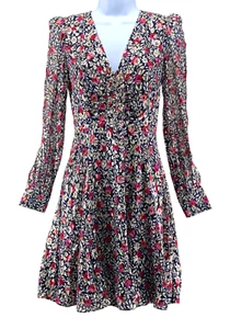 Kate Spade NY Seide/Metallic Kleid Größe 0 schwarz pink Blumen Park Clip Punkte neu ohne Etikett - Bild 1 von 10