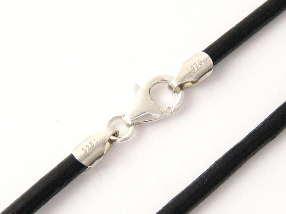 4mm Black Round Leather Cord Necklace Choker 925 Sterling Silver Clasp 14" - 36" - Image 1 of 1