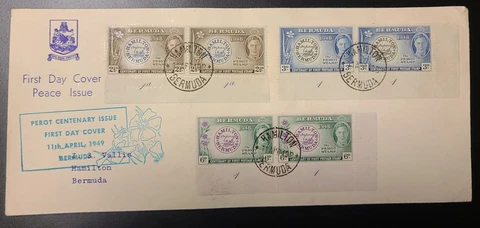 Bermuda 1949 KGVI FDC The Perot Stamp Centenary Issue Sc 135-137. SG 127-129 Reg Cover