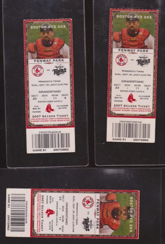 3 LOT BOSTON RED SOX TICKETS 2007 FENWAY PARK JASON VARITEK MINNESOTA TWINS Cover