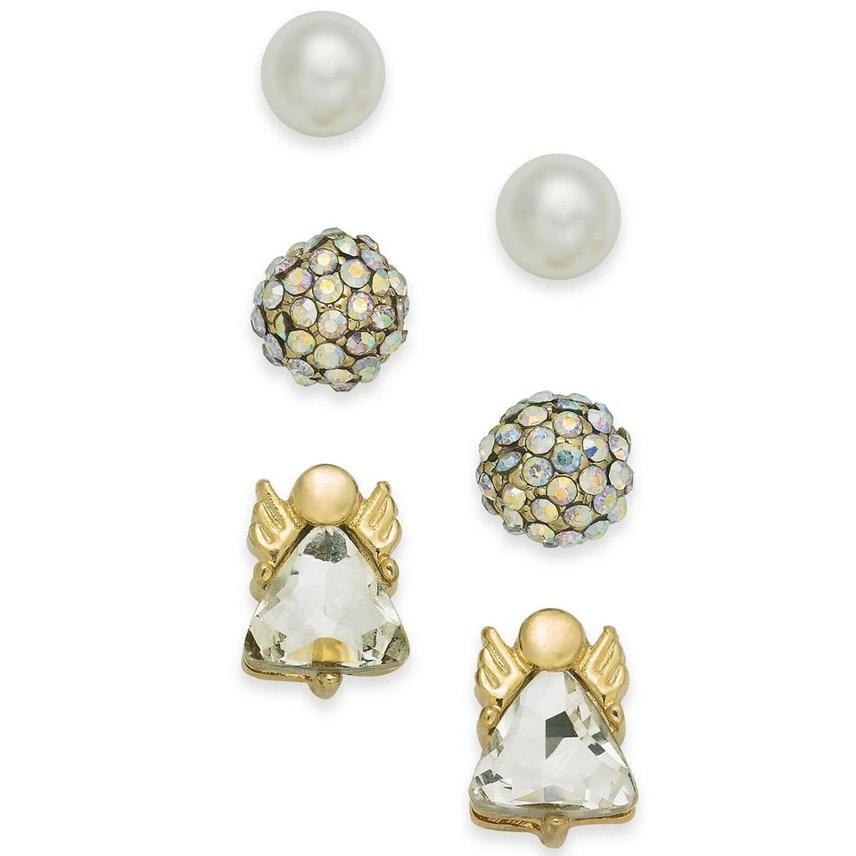 Charter Club tono dorado 3 piezas. Conjunto de pendientes de perlas Kiska de cristal de ángel $19 Foto 1 de 1