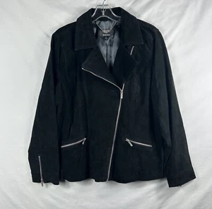 Abrigo Chaqueta Dennis Basso X-Grande Rico Negro Chic 100% Cuero Gamuza Moto con Cremallera - Imagen 1 de 10