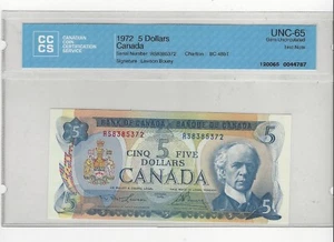 1972 Can $5, Law/Bou # RS 8385372  BC-48bT CCCS MS-65 Test Note - Picture 1 of 2