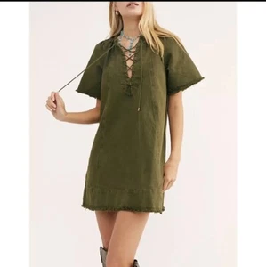 Free People When Hearts Align Denim Mini Dress - Size XS Green - Picture 1 of 7
