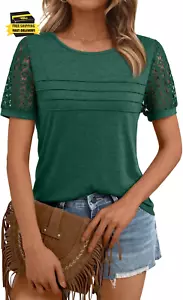 Short Sleeve Shirts for Women Summer Tops 2025 Spring Lace Dressy Casual Top Cut - Picture 1 of 5