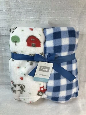 HB Hudson Bebé Paquete de 2 Granja Vaca Tractor Bebé Manta Seguridad Lovey Vellón Nunu Foto 1 de 4