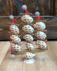 Vtg Seashell Sail Boat 7" Asian Souvenir Nautical - Picture 1 of 7