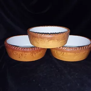 3 Brown Pilivite Pillivuyt Porcelaines Mehun France Soufflé Rope Edge - Picture 1 of 9