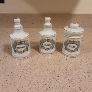 Set of 3 Vintage Ceramic Apothecary Pharmacy Jars with Lids - Picture 1 of 17