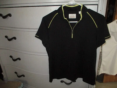 EP Pro Golf Polo Shirt Womens Medium 1/4 Zip Mock Neck Tour Tech,Black W/Yellow - Image 1 of 4