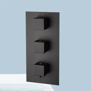 Black 3-ways Shower Control Valve Set Thermostatic 3 Handles Wall Mount Diverter - Picture 1 of 8