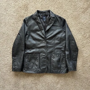 Vintage GAP Womens Genuine Leather 3 Button Blazer Jacket Medium - Picture 1 of 8