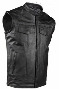 Herren Motorrad Leder Club Weste 2 verdeckte Pistole Tasche Rennen inspirierter Kragen - Bild 1 von 10