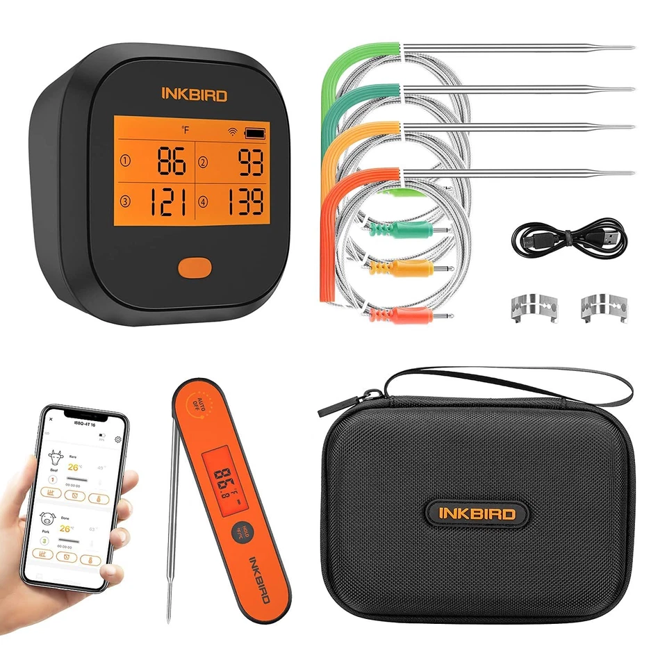 INKBIRD Digital Bratenthermometer Grill Smoker IBBQ-4T + BBQ Thermometer Handheld IHT-1P