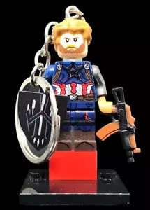 KEYCHAIN KEYRING LEGO HANDMADE CAPTAIN AMERICA HERO MARVEL - Imagen 1 de 3