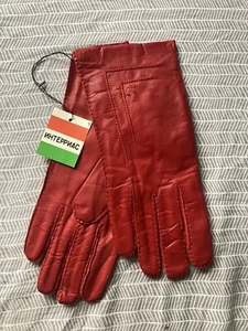 Vintage Pownes Genuine Leather Lined Red Gloves Women's Size 7 2/3 - Picture 1 of 9
