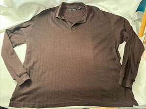 pierre cardin Brown Blk Long Sleeve Pullover Casual Ribbed Sweater Button V Neck - Picture 1 of 12