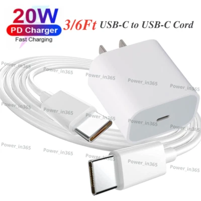 Bloque adaptador de corriente PD de 20 W cargador rápido cable USB tipo C para Macbook iPad Air Pro Foto 1 de 4