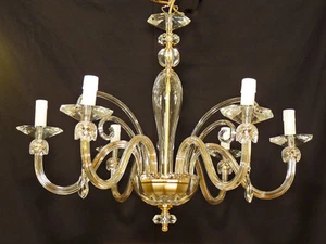 LAMPADARIO 6 LUCI COL.SOFIA CRISTALLO AL PIOMBO DI ALTA QUALITA' PENDENTI ORO - Picture 1 of 5