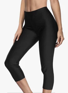 XL Swim Pants for Women High Waisted Swim Capris Swim Shorts Black Longer - Picture 1 of 7
