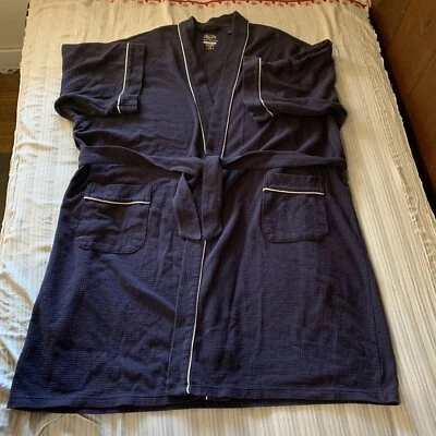 FRUIT OF THE LOOM 2X - 3X Navy Blue Waffle Robe Pockets Belt - Image 1 of 4