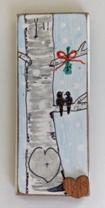 Calamita frigo fatta a mano betulla albero amore uccellini seduti sotto vischio arte popolare - Foto 1 di 2