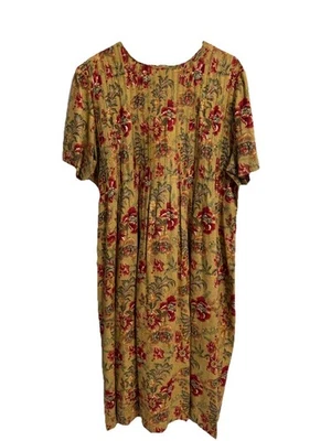 Positive Attitude Size 18 Floral Linen Blend Midi Dress Pintuck Modest Fall - Image 1 of 4
