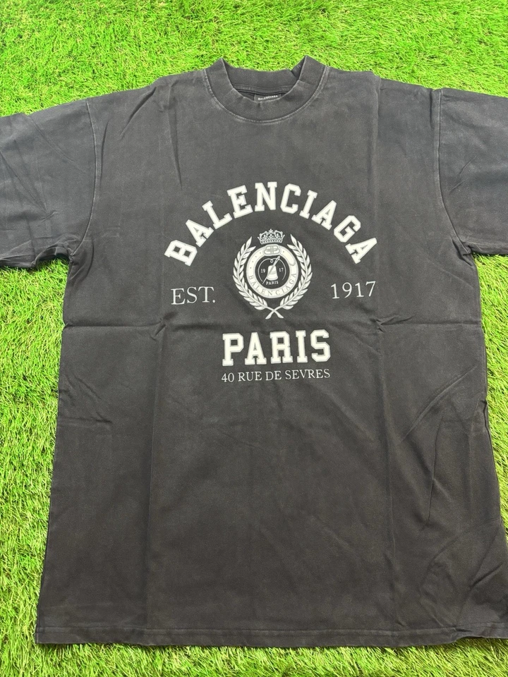 Balenciaga Paris Crest Logo T Shirt Washed Black Portugal Size M 40 Rue de Sevre - Image 1 of 4