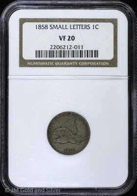 1858 1C Flying Eagle Small Cent NGC VF 20 | Small Letters Flyer - Image 1 of 4