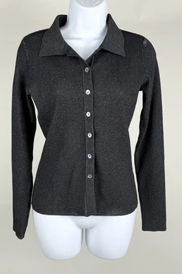 Suéter cárdigan de punto acanalado de manga larga negro otoño para mujer talla XS Foto 1 de 4