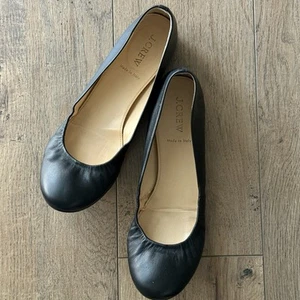J CREW Cece Black Leather Elastic Front Flexible Ballet Flats Comfort Size 9 - Picture 1 of 6