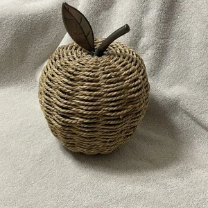 Braunes geflochtenes Seil Apfel Metall Blatt und Stiel - Bild 1 von 4