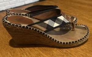Burberry Vintage Espadrille Keilabsatz Zehentrenner Sandalen Kariert 41 / 11 - Bild 1 von 13