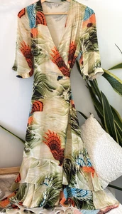 ALLSAINTS Boho Maxi V-Neck Dress Delana Wrap Around Tropical Bird US Gr. 4; EU 32 - Bild 1 von 23