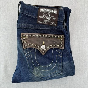 True Religion Billy Jeans Womens Size W34 L31 Blue Straight Studs USA Regular - Picture 1 of 11
