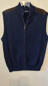 Chaps Blue Full Zip Sweater Vest Shoulder Patches Men's Large Pockets - Picture 1 of 10