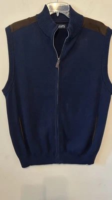 Chaps Blue Full Zip Sweater Vest Shoulder Patches Men's Large Pockets - Image 1 of 4