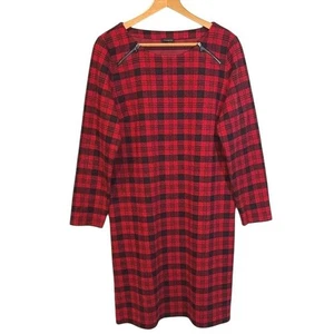 Talbots rot schwarz Büffel kariert Etuikleid Reißverschluss Ausschnitt Langarm Damen Gr. L - Bild 1 von 7