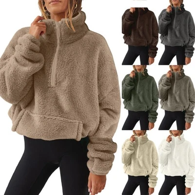 Womens Winter Teddy Bear Fleece Casual Hoodies Jumper Pullover Sweatshirt Tops - Image 1 of 2